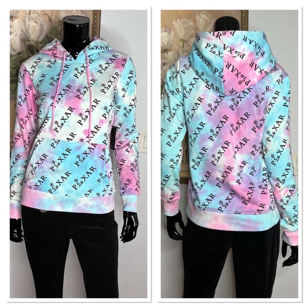 Disney Pixar Toss Print Tie Dye Cotton Blend Hoodie Sz S NWT